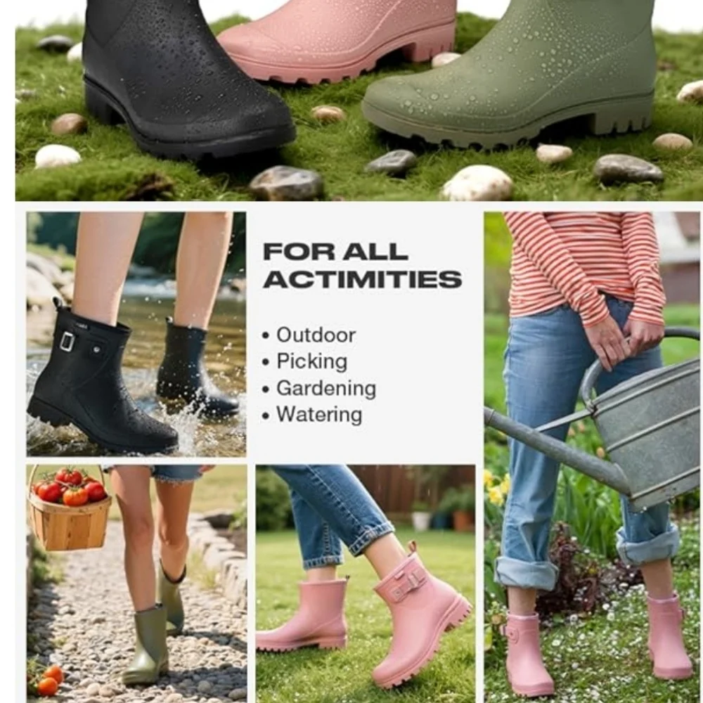 HISEA Women's Short Waterproof Rain Boots - Black